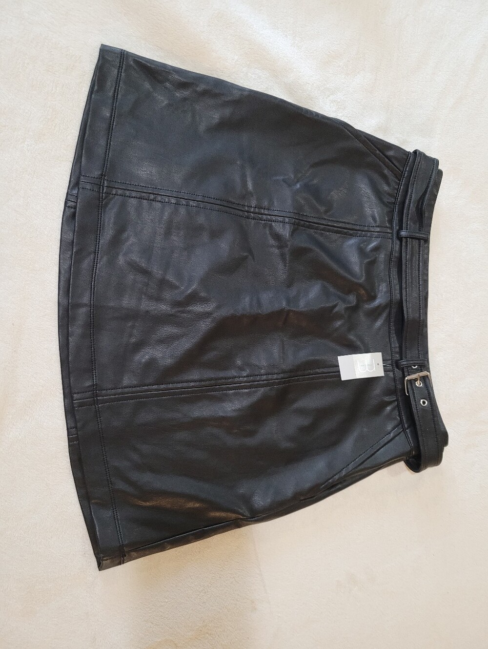 NWT Maurices Black Belted Faux Leather Skirt Zip Side Size M